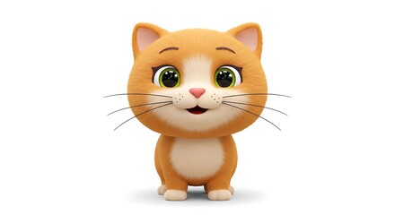 Obraz premium Cute Animated Kitten Standing Smiling on a White Background