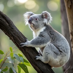 Naklejka premium Adorable Koala Bear Sitting on a Tree Branch in its Natural Habitat