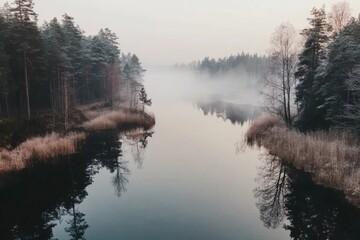 Fototapeta premium Misty Lake in a Winter Forest
