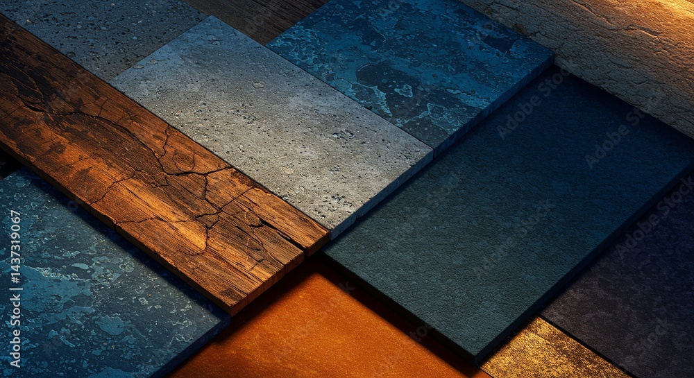 Poster a mosaic of different colored tiles with a blue tile in the middle