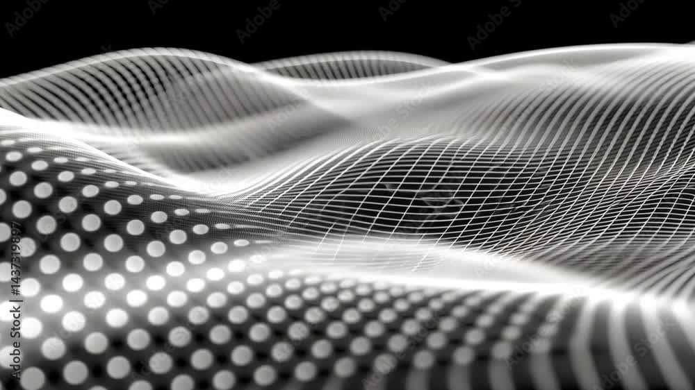 Poster abstract digital waves mesmerizing mesh pattern of depth and movement, blending light and shadow in 
