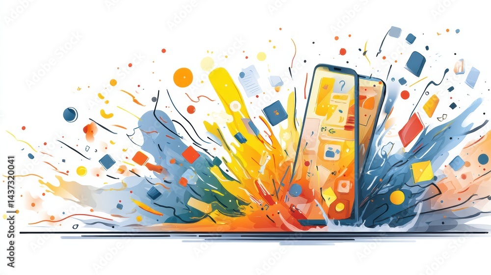 Leinwandbilder stylized smartphone bursting with colorful icons and notifications showcases the dynamic digital lan