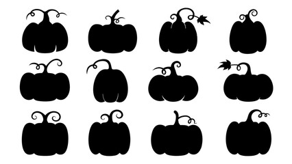 set of pumpkin silhouette vector on tranparent background