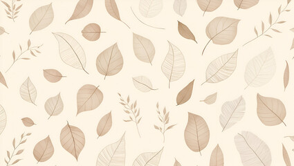 Elegant seamless background of beige leaves. True hand drawing, vector artwork