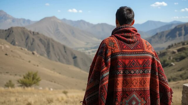 Person contemplating mountain view