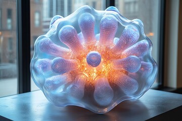 Abstract Artistic Interpretation of Viruses as Delicate Glowing Sculptures