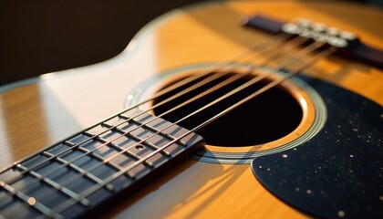 Fototapeta premium Acoustic guitar close-up showcasing intricate details and textures 