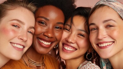 Fototapeta premium Happy Diverse Women Smiling Together in Close-Up Portrait