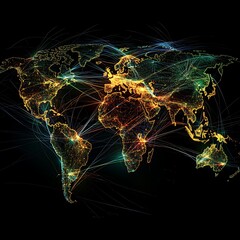 Global data flow visualization showing interconnected lines and cities
