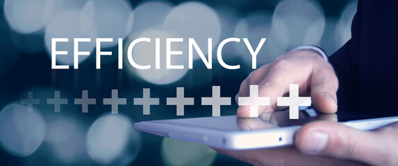 Obraz premium Human showing Efficiency word with a plus symbols.