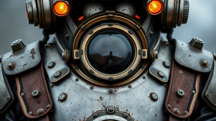 Detailed Close-up of a Steampunk Diving Suit Helmet