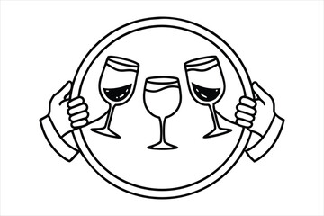 Minimal vector of three hands from different angles holding wine glasses in a festive circle