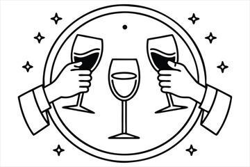 Minimal vector of three hands from different angles holding wine glasses in a festive circle