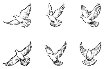 Peace Dove Silhouettes Vector Illustration.