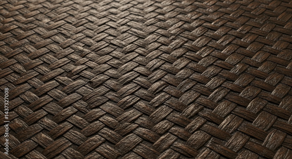 Poster A close up of a brown woven material with a pattern of squares