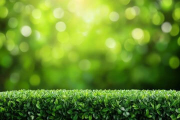 Lush green hedge in front of a blurred background of nature