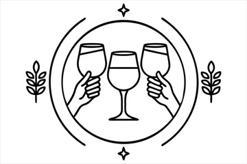 Minimal vector of three hands from different angles holding wine glasses in a festive circle