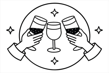 Minimal vector of three hands from different angles holding wine glasses in a festive circle