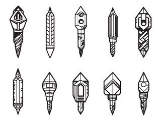 Drill Bit line art icon technical black white graphic