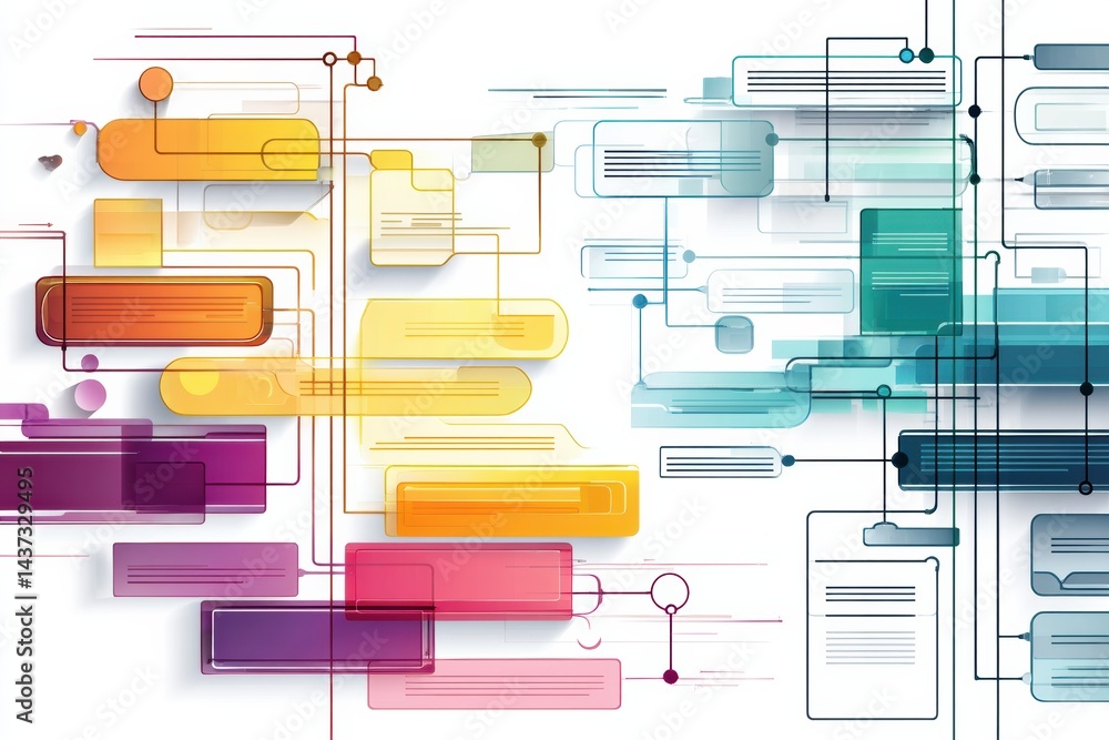 Aufkleber stylized flowchart elements designed for infographics in a modern and vibrant aesthetic suitable for