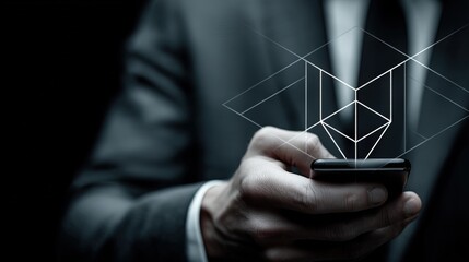 Fototapeta premium Lawyer using smartphone with AI and cloud icon in modern professional setting