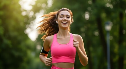 Healthy Lifestyle Woman Jogging in Park, Fitness, Running, Exercise, Outdoor Workout, Active, Energy, Sunlight, Motion, Spring, Summer