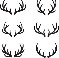 Set of hand drawn deer antler silhouettes vector art illustration	
