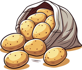 Premium Organic Farm Fresh Potatoes in a Rustic Burlap Sack Vector Illustration for Culinary, Agricultural, and Marketing Promotions