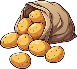 Premium Organic Farm Fresh Potatoes in a Rustic Burlap Sack Vector Illustration for Culinary, Agricultural, and Marketing Promotions