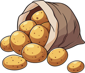 Premium Organic Farm Fresh Potatoes in a Rustic Burlap Sack Vector Illustration for Culinary, Agricultural, and Marketing Promotions