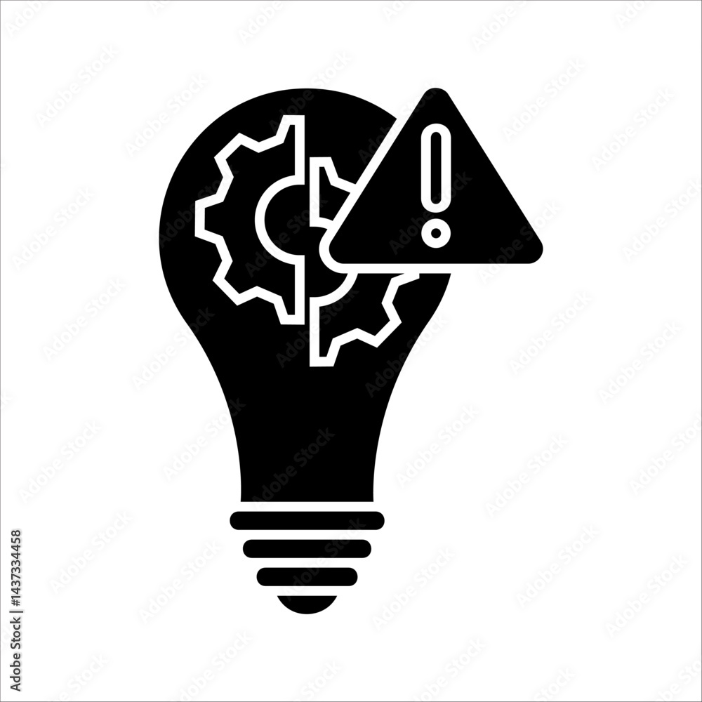 Poster black bulb with gear like innovation or novelty. flat simple style trend modern implementation logot