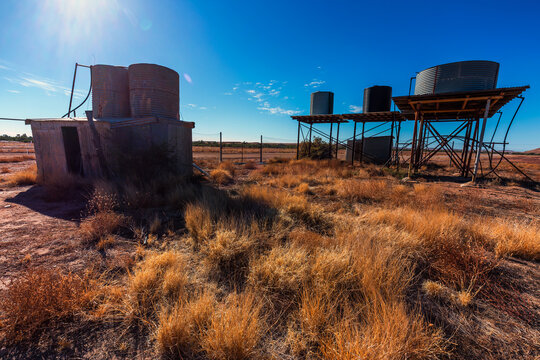 Tanks and old shack in outback Australia
