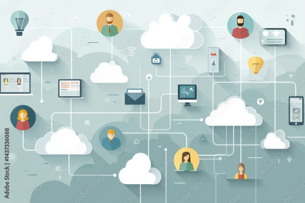 Aufkleber connected network of users and cloud icons showcasing modern digital interactions and communication 