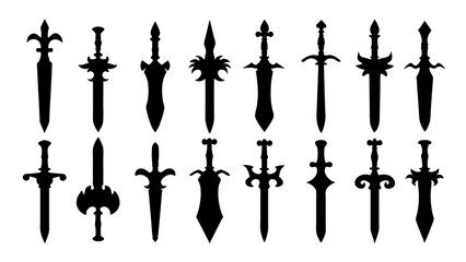 set of sword silhouette vector on tranparent background