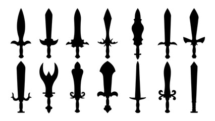 set of sword silhouette vector on tranparent background