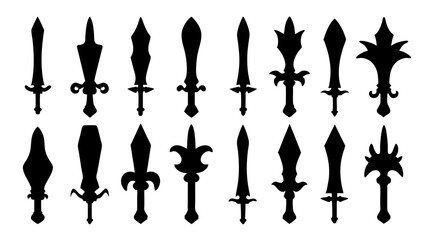 set of sword silhouette vector on tranparent background