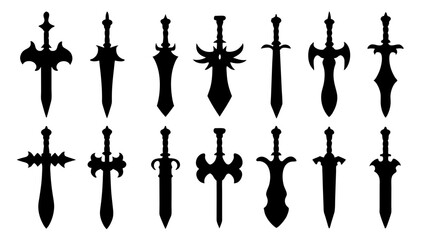 set of sword silhouette vector on tranparent background