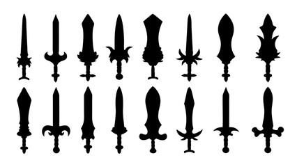 set of sword silhouette vector on tranparent background