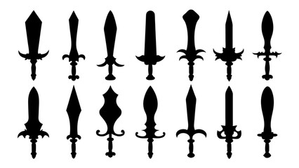 set of sword silhouette vector on tranparent background