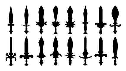 set of sword silhouette vector on tranparent background