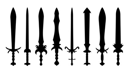 set of sword silhouette vector on tranparent background