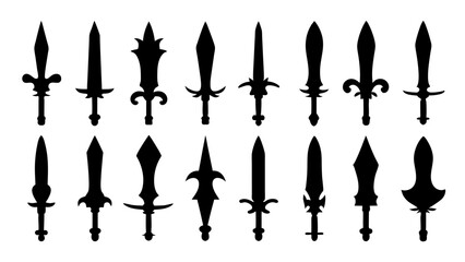set of sword silhouette vector on tranparent background