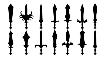 set of sword silhouette vector on tranparent background