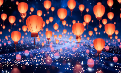 floating silk lanterns over an abstract river of stars Generative AI