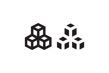 Stacked cubes outline and filled icon set Vector