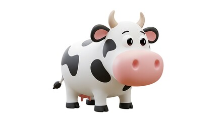 Cartoon Cow Standing with Black Spots on White Background
