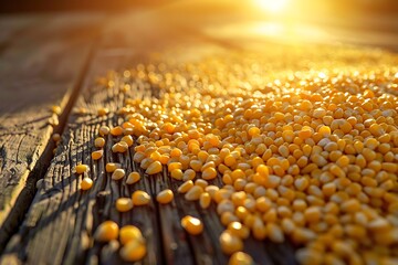 close up of corn seeds on wooden background