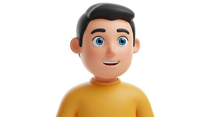 Cartoon Character Smiling Portrait in Yellow Shirt on White