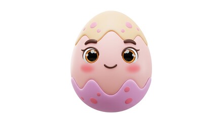 Cartoon Egg Character with Smiling Face and Pink Cheeks