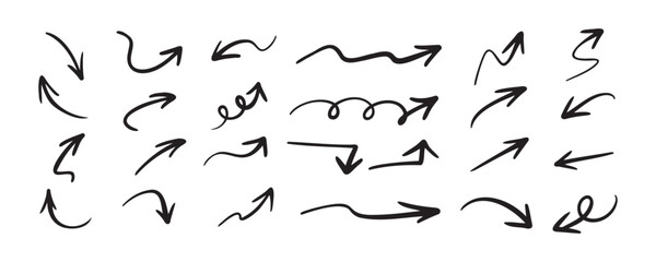 Hand drawn vector arrows doodle set on white background. design element vector illustration.